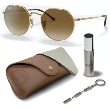Imagem de Ray-Ban RB3565 JACK Óculos de sol de formato redondo com kit de óculos – protetores de nariz ajustáveis – Óculos de sol retrô, Armação dourada polida Arista | Lente marrom, 51 mm