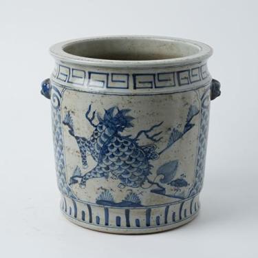 Imagem de Porta-canetas de porcelana antigo pintado à mão para flores e pássaros, vaso de cerâmica de 24 cm, vaso de plantas grandes de porcelana azul e branco (azul escuro)