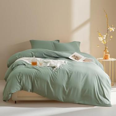 Imagem de AOJIM Conjunto de capa de edredom tamanho solteiro verde sálvia com fecho de zíper, moderno conjunto de cama de microfibra macia lavada, 3 peças, verde claro, 1 capa de edredom com 2 fronhas, sem