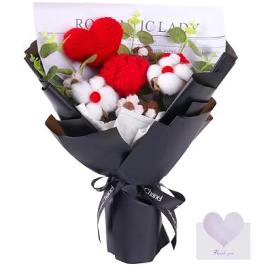 Imagem de Cudroza Buquê de flores de crochê feito à mão, fio de malha, buquê de rosas para sua namorada, esposa, mulheres, amantes, presentes românticos para Dia dos Namorados, casamento, aniversário, Natal