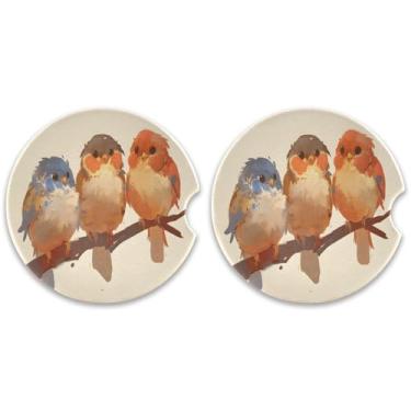 Imagem de CEBUGI 2 peças de porta-copos de carro para porta-copos de cerâmica de 6,3 cm com entalhe de dedo absorvente porta-copos de copo de carro pequenos pássaros acessórios de carro para mulheres e homens