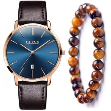 Imagem de Relógio Masculino Social Dourado Olevs Pulseira Marrom-Masculino