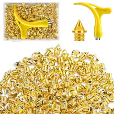 Imagem de YUNVI Espigões de pista de 3/40.6 cm, 200 peças de espigões de pirâmide de aço inoxidável com chave para pista e cross country, substituição para tênis de corrida curto Sprint Sports