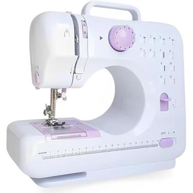 Imagem de Máquina de Costura Portátil Elétrica - Mini Máquina com 12 Pontos, 2 Velocidades, Pedal, Luz e Gaveta de Armazenamento, 110V/220V, Branca