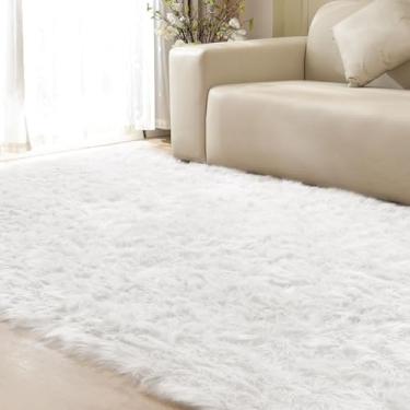 Imagem de ORINOVA Tapetes brancos para sala de estar, 15 x 23 cm, para quarto, grande, lavável, pele de carneiro, tapete de pele fofa, decoração de quarto