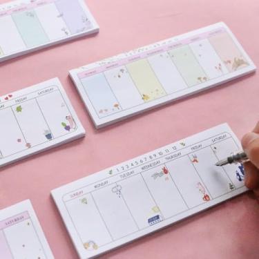 Imagem de Bloco de notas de desenho animado Post It Weekly Planner, bloco de notas, material escolar, kawaii, adesivos, scrapbook (3)