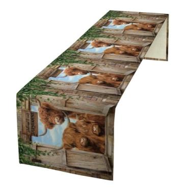 Imagem de Houselerax Caminho de mesa de vaca Highland, animal de fazenda rústica, rústica, gado, quinta, cozinha, decoração de mesa de jantar para decoração de festa em casa 33 x 152 cm