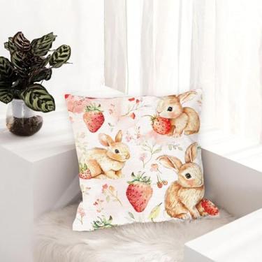 Imagem de Conjunto de 1 capa de almofada decorativa de coelho, capa de almofada quadrada para sofá de Páscoa, capa de almofada de casa de fazenda ao ar livre, sofá, sala de estar, quarto, decoração de casa 45 x
