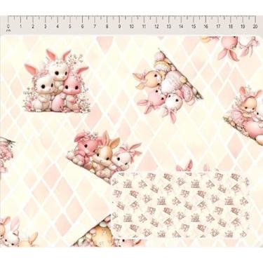 Imagem de Tecido Tricoline Digital Coleção Trio coelhinhas com ovo 50 x 150 cm