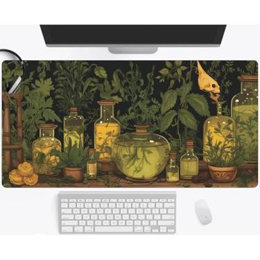 Imagem de Witchy Botanical Poções e Plantas Grande Gaming Mouse Pad Teclado Mesa Tapete de Mouse Estendido Gaming Decoração de Escritório (89.9 cm x 39.9 cm) com Bordas Costuradas Antiderrapante Grande Tapete