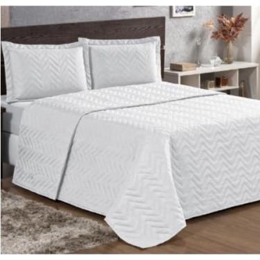Imagem de Kit Cobre Leito Casal 4 Peças + Jogo de Lençol Padrão – Promoção em Poliéster Toque Macio(Branco)