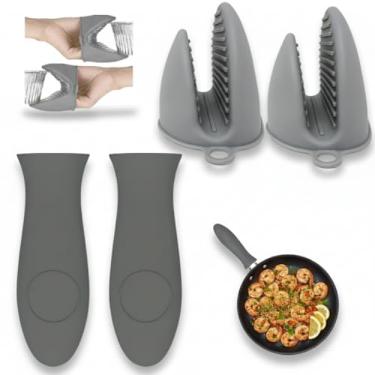 Imagem de Gadgetime USA Conjunto de 4 capas de silicone para panelas de ferro fundido e metal, resistentes ao calor e mangas texturizadas