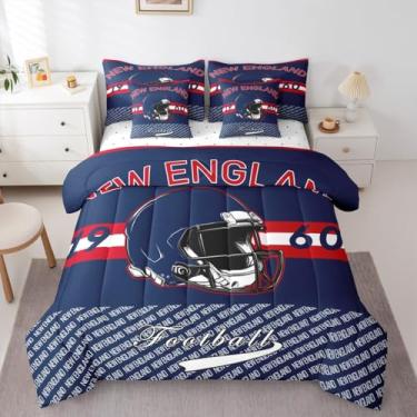 Imagem de Feelyou Jogo de edredom de futebol americano com 7 peças, tamanho casal, New England, crianças, meninos, meninas, cidade, jogos esportivos, decoração de quarto, respirável, macio e leve de microfibra