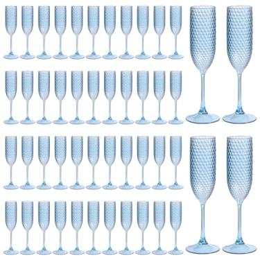 Imagem de Pesonlook Pacote com 48 taças de champanhe de plástico azul reutilizável diamante cristal transparente copos de vinho copos de vinho vintage copos de bebida para recepção de casamento, suprimentos de