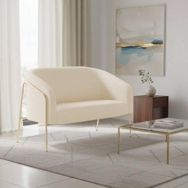 Imagem de Sofá 2 Lugares Namoradeira Stella Industrial Alta Champanhe Sintético Pu Bege D03 - D`rossi