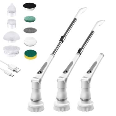 Imagem de Joyzan Esfregador giratório elétrico, escova de chuveiro de limpeza sem fio, 8 cabeças de limpeza, visor LCD, cabo de extensão ajustável de 3 velocidades, IPX7, impermeável, banheiro, banheira, vidro