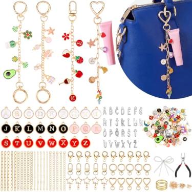 Imagem de DRHWEFSQ Chaveiro de brilho labial, kit faça você mesmo, 236 berloques, 50 correntes, 60 clipes, 300 anéis de salto e alicate para chaveiros personalizados, presentes feitos à mão para iniciantes (kit