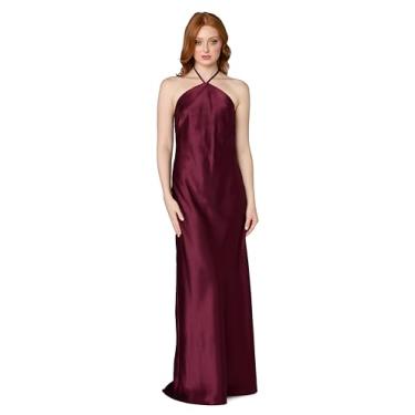 Imagem de MORGAN AND CO. Vestido feminino longo de cetim frente única frente única – Vestido longo vazado com gola amarrada para formatura e coquetéis, Borgonha, M