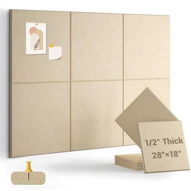 Imagem de AkuDecor Quadro de cortiça de 1,27 cm de espessura para escritório, pacote com 6 azulejos de parede de feltro - 71 cm x 45,7 cm com abas adesivas seguras, quadro de avisos grande, organizador de
