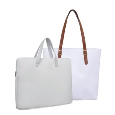 Imagem de Kit Bolsa Sacola + Pasta para Notebook 14 a 17 Polegadas com Alça, Bolsa Grande para Trabalho Estudo Viagem(Pasta Branca + Sacola Branca)