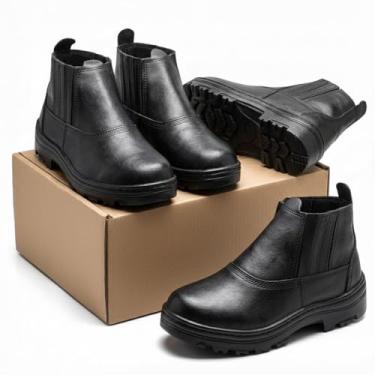 Imagem de Bota Coturno Masculina de Trabalho e Segurança com Biqueira de PVC, Preta, Kit 2 Pares com Palmilha em Gel