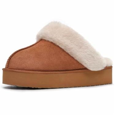 Imagem de LBF Pantufas de plataforma felpudas para mulheres, supermacias, aconchegantes e quentes, chinelos para uso interno e externo, Castanho, 37