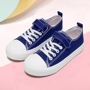 Imagem de Tênis infantil para meninos e meninas, cano baixo, casual, de lona, clássico, sem cadarço, com cadarço, confortável, leve, para corrida, caminhada, azul claro/azul royal, Azul royal, 19