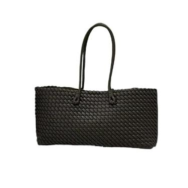 Imagem de GANYUU Bolsas de couro modernas femininas de tecelagem de couro casual sacola de compras vintage bolsa de compras, Preto, One Size