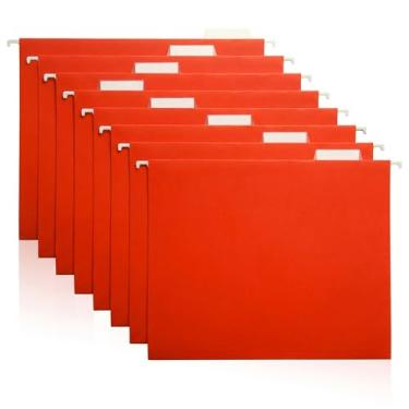 Imagem de Pastas de arquivo vermelhas penduradas – Pacote com 8, pastas organizadoras de arquivos tamanho carta para casa, escritório, escola e armários de arquivamento