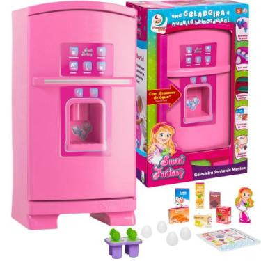 Imagem de Mini Geladeira Infantil Cozinha Brinquedo Grande Rosa Menina - Cardoso