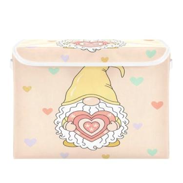 Imagem de Wassud Cestos de armazenamento dobráveis com tampas, corações de arco-íris de gnomo, cestas organizadoras de tecido dobráveis para armário, decoração sazonal de casa 40 x 30 x 30 cm