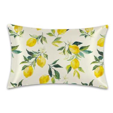 Imagem de 1 fronha de cetim para cabelo e pele amarela limão retrô imitação de seda fronha 50,8 cm x 66 cm com zíper oculto macio suave refrescante capa de travesseiro tamanho padrão para sofá de quarto