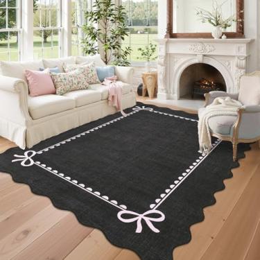 Imagem de GarveeHome Tapete de laço recortado para sala de estar, tapete preto sólido para dormitório, tapetes laváveis 23,5 x 30,5 cm, tapetes recortados macios e antiderrapantes para quarto de faculdade