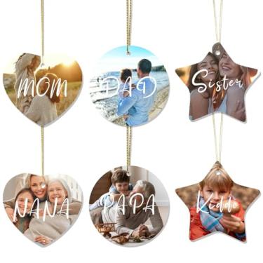 Imagem de 6 peças de enfeites de Natal personalizados frente e verso, conjunto de enfeites de imagem personalizada 2025, presentes de memorial para casais, família, decoração de árvore para decoração de casa