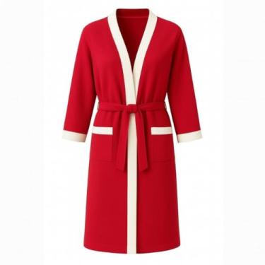 Imagem de Roupão de Banho Adulto Unissex 100% Poliéster Felpudo - Extra Macio, Absorvente e Ideal para Relaxamento Doméstico (Vermelho Com Branco)