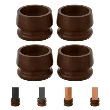 Imagem de TQVAI Elevadores de cama grandes resistentes, 7,6 cm A (interno de 5 cm A), capacidade de carga de 997 kg, borda anti-queda, pacote com 4 elevadores de madeira para cama de casal King Queen, marrom