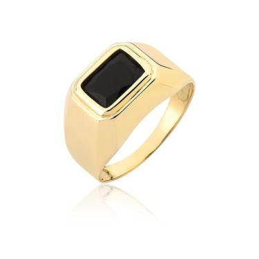 Imagem de Anel com Pedra Preta Masculino ouro 10k puro A327 - MAEHLER Arte Em Jo