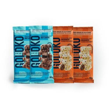 Imagem de Kit Barras de chocolate ao leite e branco com cookies zero adição de a