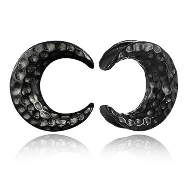 Imagem de LADEMAYH 2 plugues de selim exclusivos de aço cirúrgico para orelhas, design de meteorito/flor/listras, hipoalergênico, tamanho 0g - 2,5 cm, brincos de calibre de túneis de piercing corporal joias