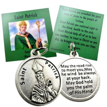 Imagem de Westmon Works Conjunto de medalhas de São Patrício Padroeiro da Irlanda Pingente de Metal com Cartão de Oração de Bolso