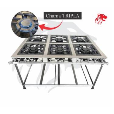 Imagem de Fogão Industrial 6 Bocas Duplas 30x30 P7 em Aço Inox Leona - Mr Fogões