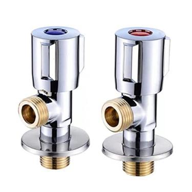 Imagem de Válvula de parada angular de cobre válvula de parada de água quente e fria válvula de abertura rápida para banheiro cozinha pia vaso sanitário G1/2 1 peça (Rojo)