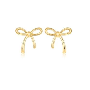 Imagem de Qiansail Brincos de laço, brincos de argola modernos lindos com laço, presentes de aniversário de casamento, presentes de Natal para mulheres, One Size, Metal, Sem pedra preciosa