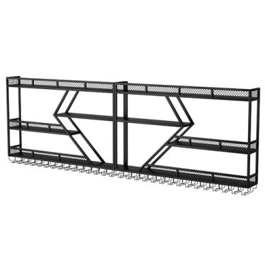 Imagem de Rack de vinho moderno montado na parede com luz LED, unidade de bar, prateleira de exibição de garrafa de licor, suporte de copo de vinho invertido, suporte de garrafa de metal multifuncional, para