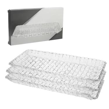 Imagem de Travessa de Vidro Cristal Retangular 25cm - Elegante e Durável para Servir Petiscos, Saladas e Decoração de Mesa (03 Unidades)
