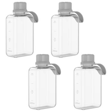 Imagem de Garrafa de água plana de 500 ml, à prova de vazamento, sem BPA, portátil, fina, leve, para viagens ao ar livre (4 peças, cinza, 240 ml)