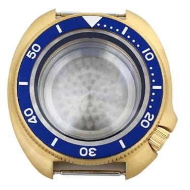 Imagem de FEIYASHI Caixa de relógio de luxo de 44 mm de aço dourado tartaruga atum à prova d'água vidro safira para movimento NH35/36/38 4R36 peças SKX Abalone, Ouro 5, Dark Black Chapter Ring, Caixa de relógio