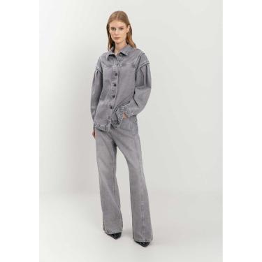 Imagem de Jaqueta Jeans Com Gola e Botões Denim Gray-Feminino