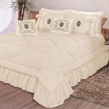 Imagem de Kit Cobre Leito Casal Super King Esplendore Bordado 7 Peças Palha - AT