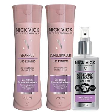 Imagem de Kit Nick Vick Liso Extremo Shampoo Cond. Fluido Acelerador